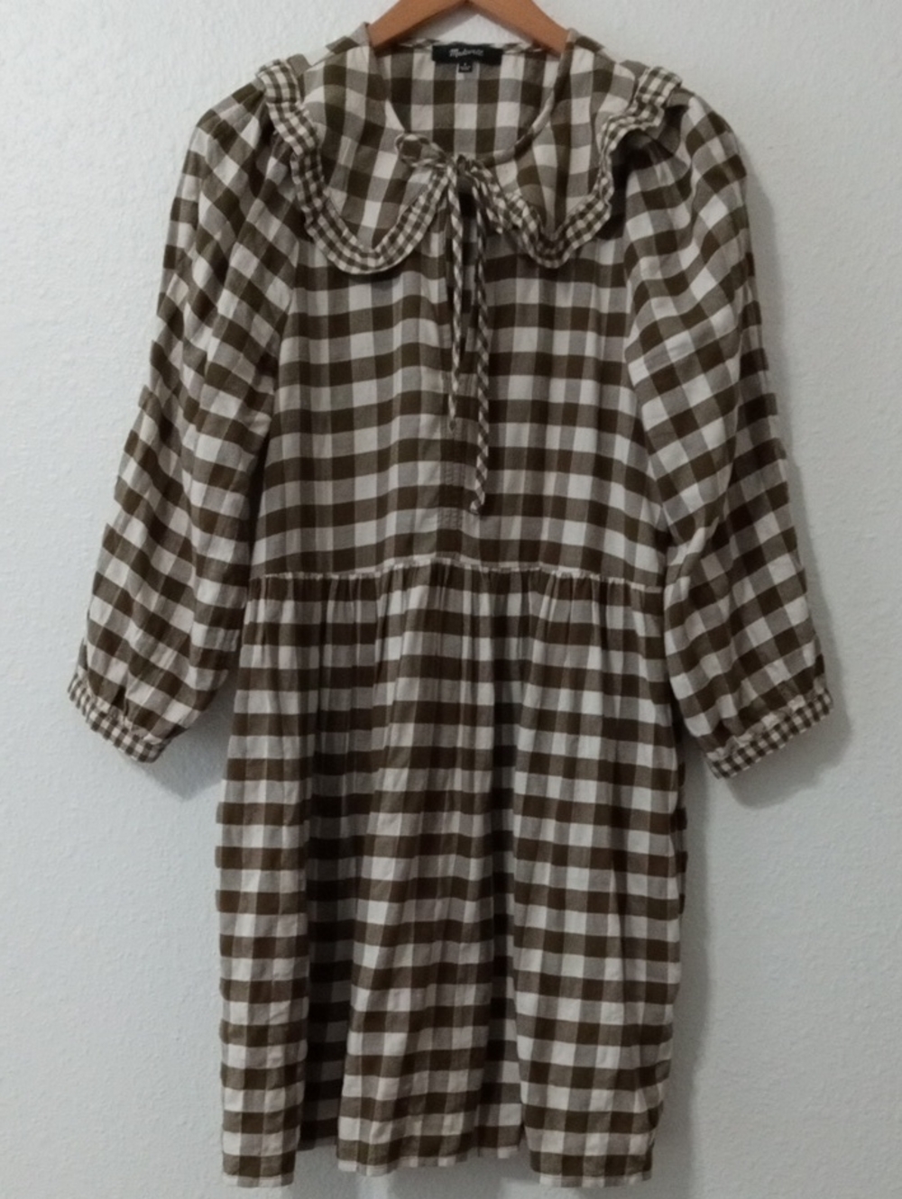 Madewell Brown and White Gingham Peter Pan Collar Dress